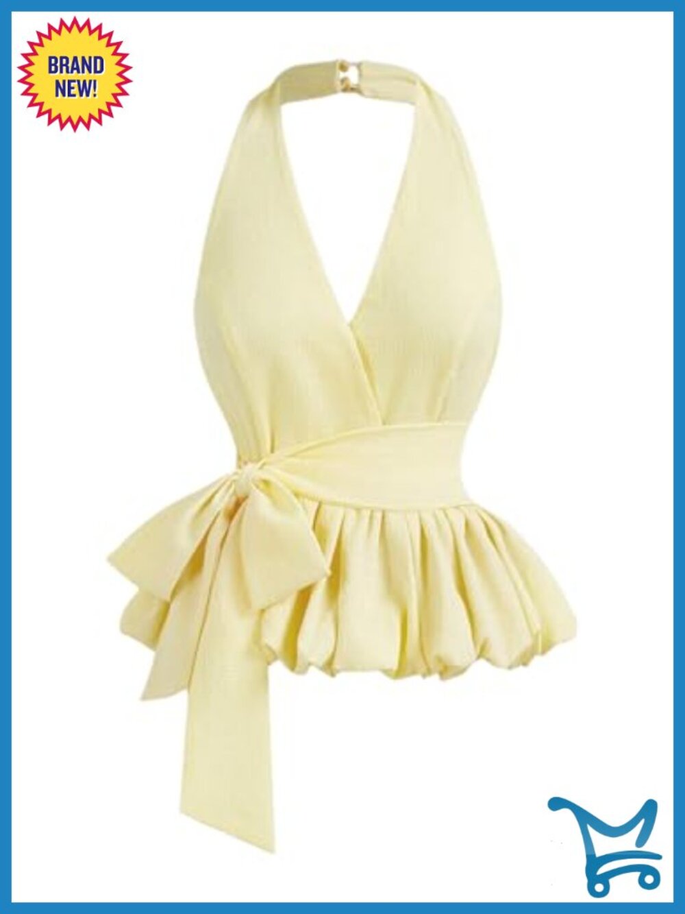 SHENHE Halter Polka Dot Wrap Crop Tank Top Bubble Hem Bow Backless